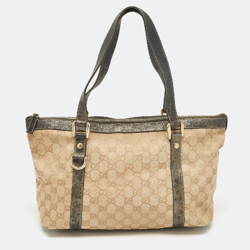 Gucci Beige/metallic Gg Canvas And Leather Abbey D-Ring Tote