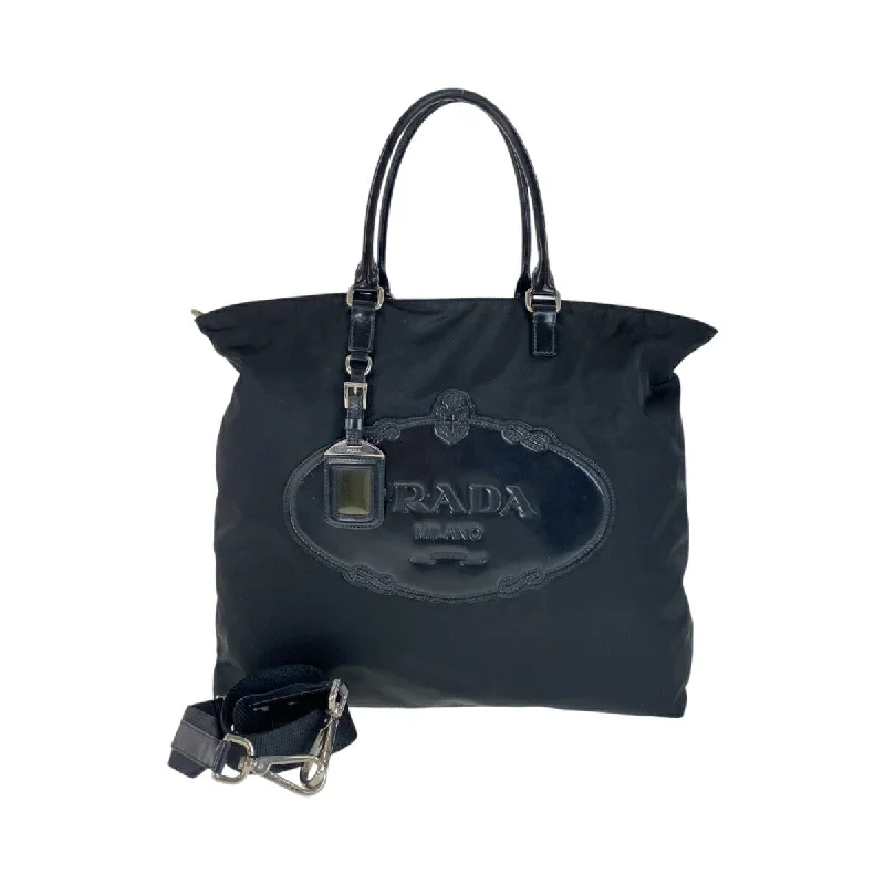 Prada Nylon Tessuto Logo Embossed Tote Bag