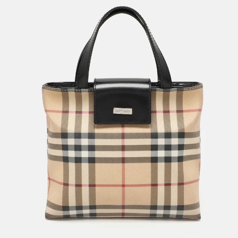 Burberry Beige/black Pvc And Leather Tote