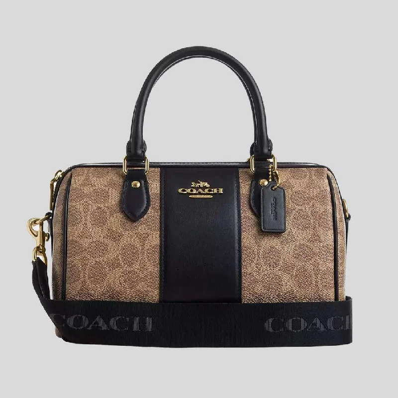 COACH Rowan Satchel Bag In Signature Canvas Tan/Black CW376