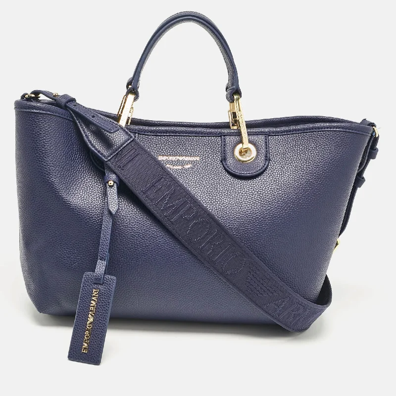 Emporio Armani Blue Leather Small Myea Shopper Tote