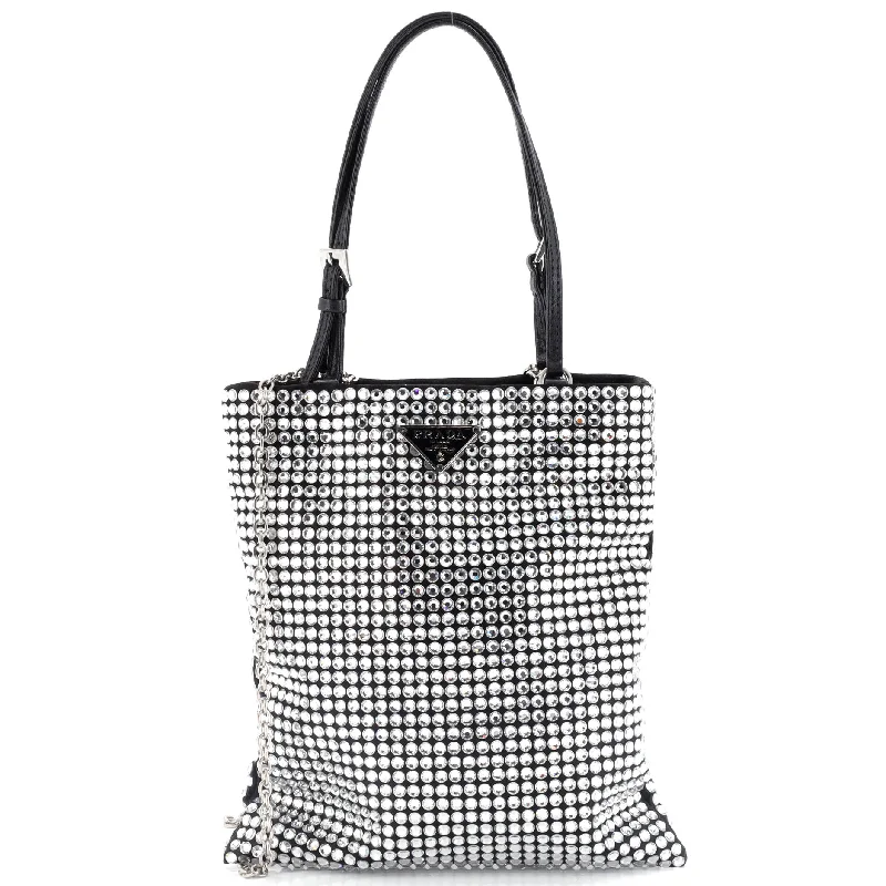 Convertible Open Tote Crystal Embellished Satin Mini