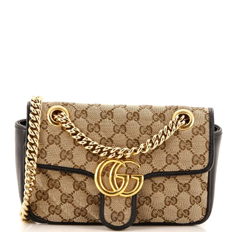 GG Marmont Flap Bag Diagonal Quilted GG Canvas Mini