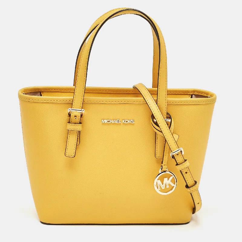 Michael Kors Yellow Saffiano Leather Extra-Small Jet Set Travel Tote