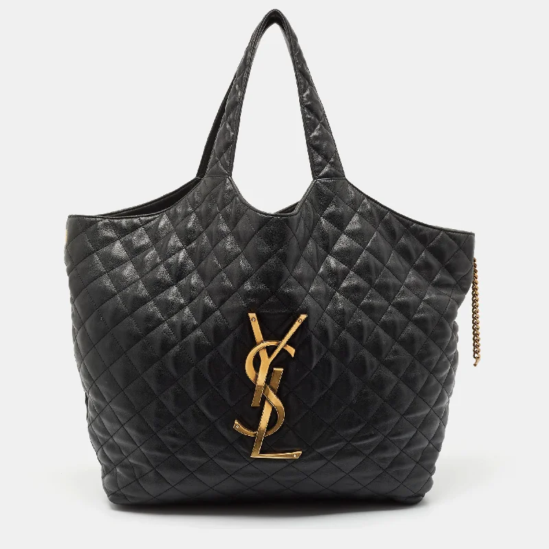 Saint Laurent Black Quilted Leather Maxi Icare Shopping Tote