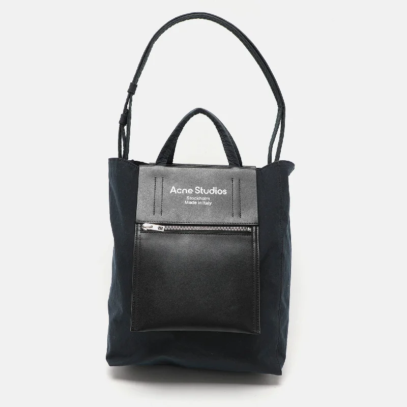 Acne Studios Navy Blue/black Leather And Nylon Papery Tote