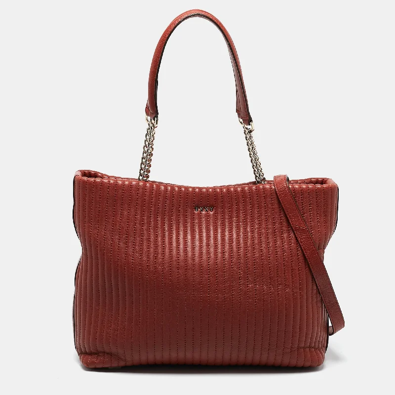 Dkny Brick Red Leather Pinstripe Gansevoort Tote