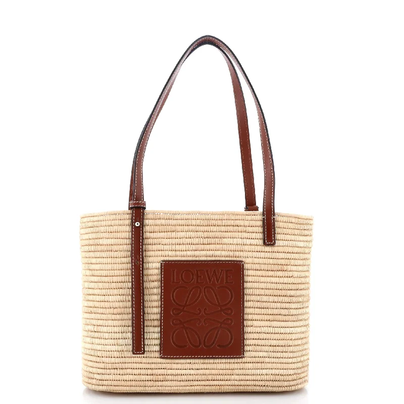 Square Basket Tote Woven Raffia Small