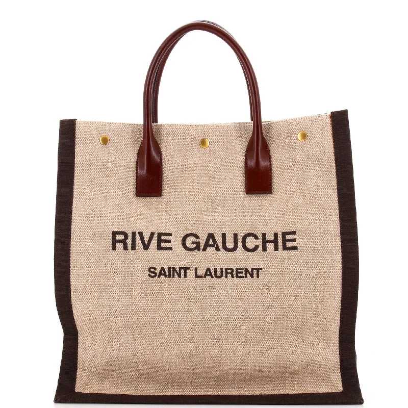 Rive Gauche Shopper Tote Raffia with Canvas Tall