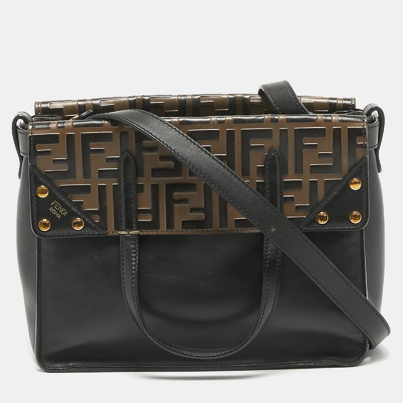 Fendi Black/brown Ff Leather Grace Flip Tote