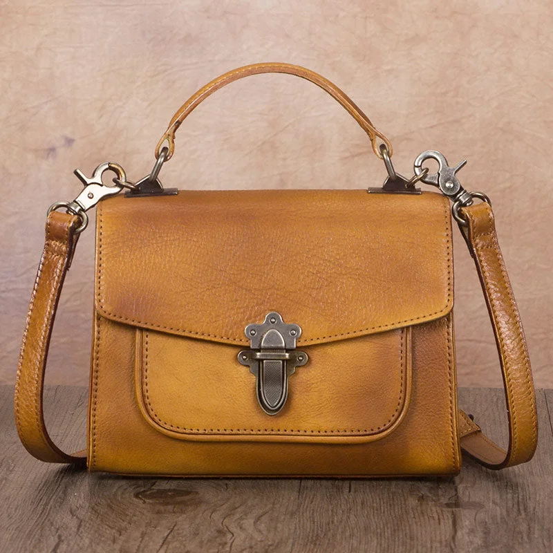 Vintage Women's Genuine Leather Crossbody Satchel Bag Handbags Purse for Women