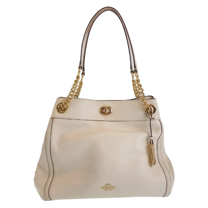 Coach Leather Tote Bag White Gold Hardware