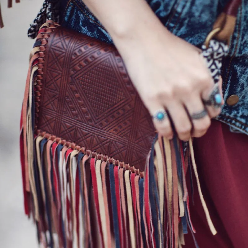 Handmade Boho Leather Fringe Crossbody Purse Western Purses With Fringe For Women