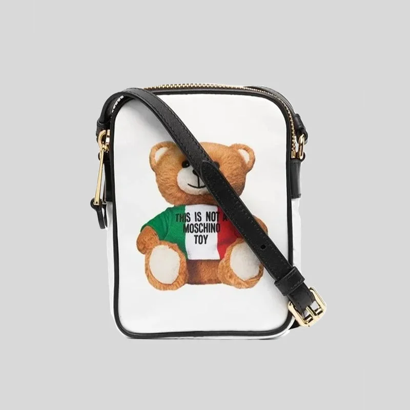 Moschino Couture Nylon Double Zip Crossbody Bag With Teddy Print T7566