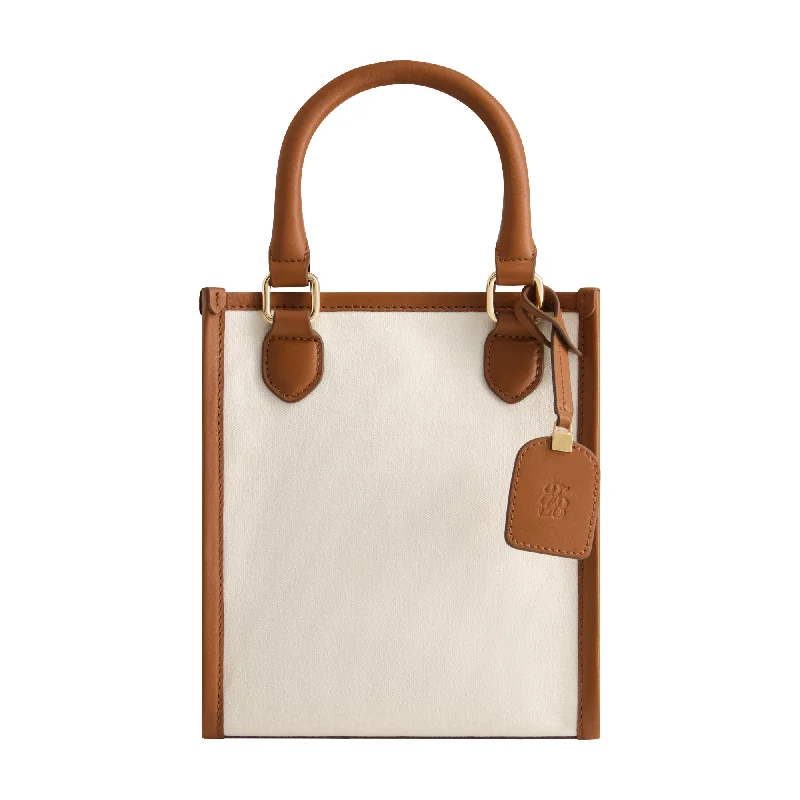 Solid Canvas North South Tote with Leather Trim