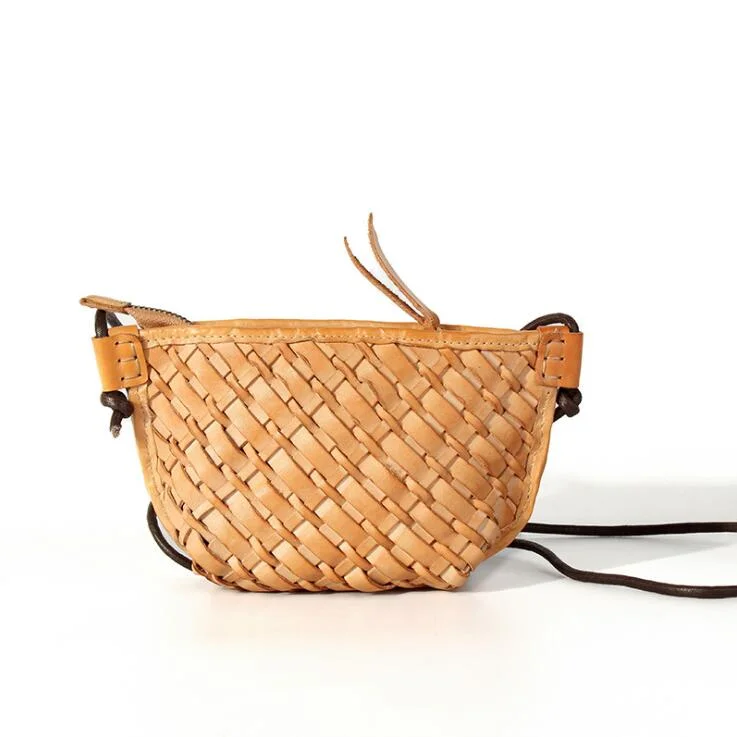 Small Ladies Woven Leather Crossbody Purse Boho Purses For Women