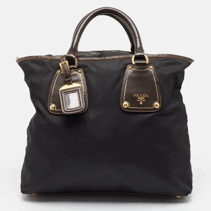 Prada Black Tessuto Nylon And Leather Zip Tote