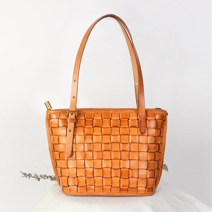 Small Womens Woven Leather Tote Bag Purse Shoulder Handbags For Women