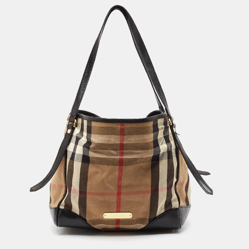 Burberry Black House Check Canvas And Leather Canterbury Tote