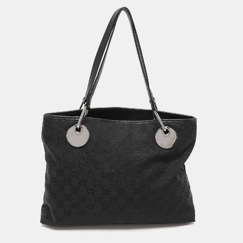 Gucci Black Gg Canvas And Leather Small Eclipse Tote