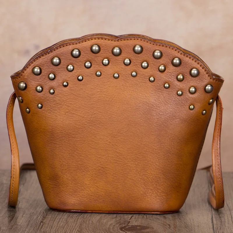 Boho Womens Rivets Genuine Leather Crossbody Bag Shoulder Purse For Women