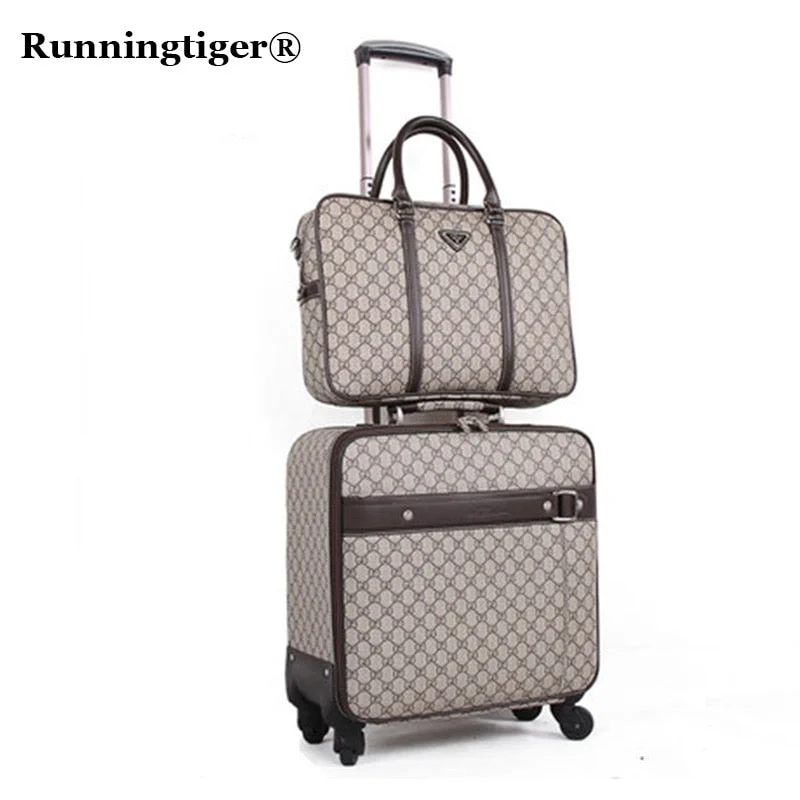 Classic Travel Suitcase Set ,Brand Rolling Luggage Bag,Waterproof Pvc Business Trolley Case,16"18