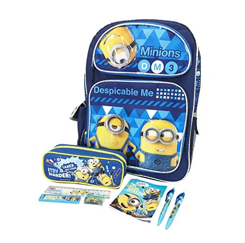 Despicable Me Minions Boy'S 16" Large School Backpack Book Bag W/Stationery Set