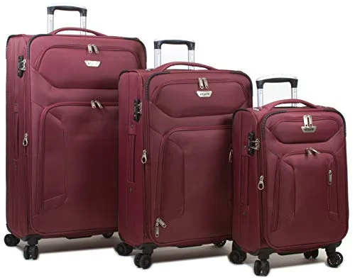 Dejuno Cirrus Lightweight Nylon 3-Piece Spinner Luggage Set-Maroon