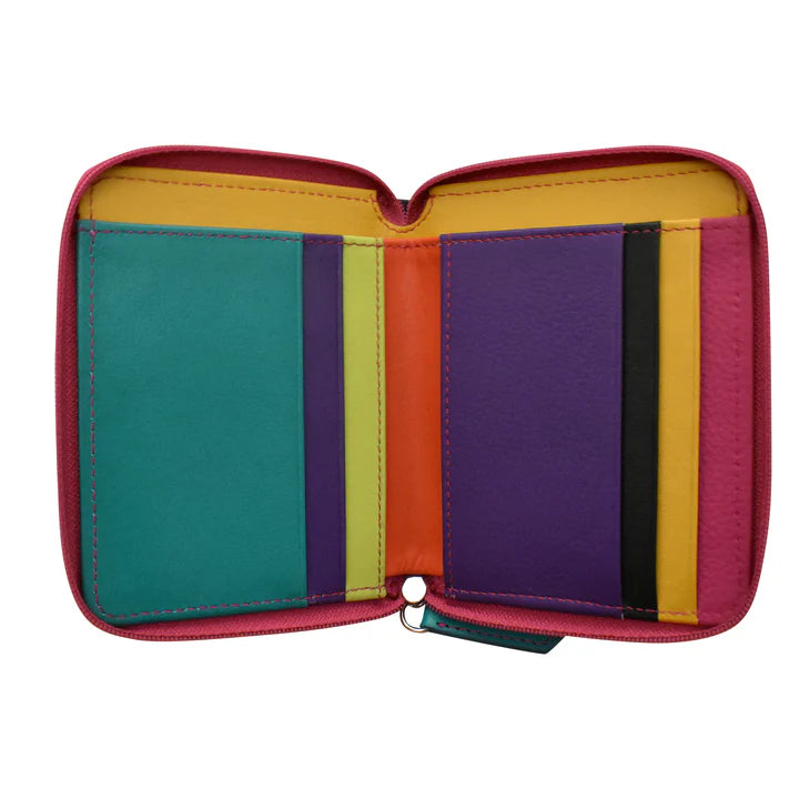 ili New York Small Leather RFID Multi Color Zip Wallet- 7858