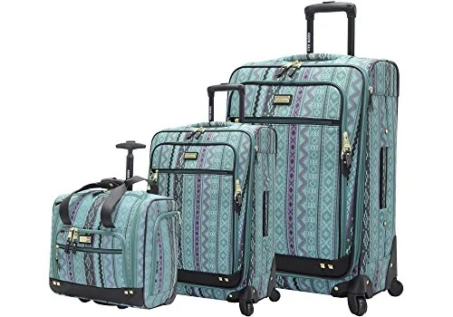 Steve Madden Luggage 3 Piece Softside Spinner Suitcase Set Collection (Legends Turquoise)