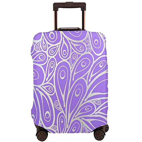 Travel Luggage Cover，Purple Fantasy Doodle Peacock Feathers Patter，Washable Elastic Durable , With Concealed Zipper Suitcase Protector Fits For 22-24 Inch -M.