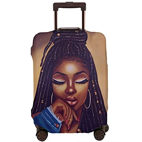 NiYoung Travel Luggage Suitcase Cover Baggage Cover - African American Black Woman Girl Painting, Elastic Dustproof Luggage Case Zipper Protective Cover, Fits 18/20/22/24/26/28 Inch Luggage