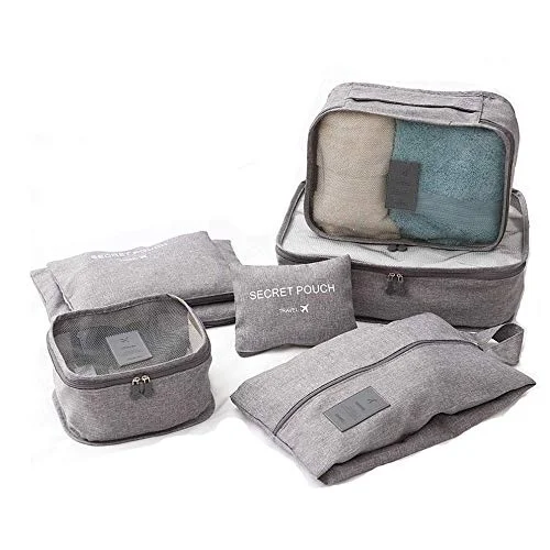 7 Pcs Set Travel Clothes Storage Bags Packing Travel Luggage Organizer Pouch Waterproof Clothing Sorting Packages (Grey)