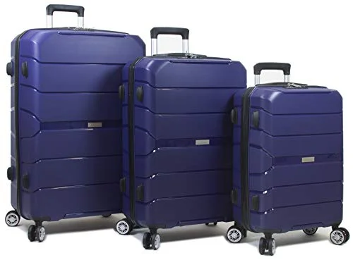 Dejuno Ark 3-Piece Lightweight Hardside Spinner Luggage Set-Navy