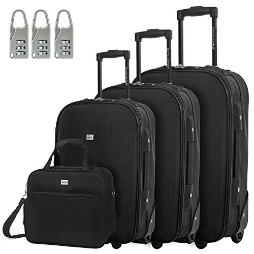 Davidjones Vintage Print 4 Piece Luggage Set-Black