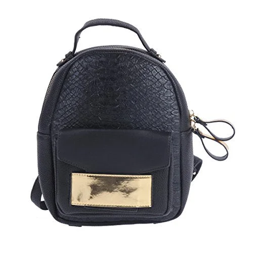 Damara Womens Snakeskin-Embossed Joint-Color Backpack,Black