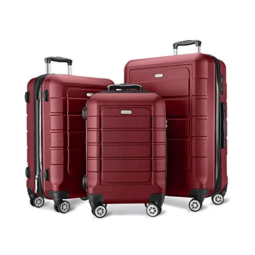 SHOWKOO Luggage Sets Expandable Suitcase Double Wheels TSA Lock Red Wine