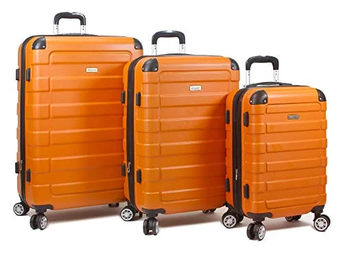 Dejuno Tahoma Lightweight 3-Piece Hardside Spinner Luggage Set-Orange