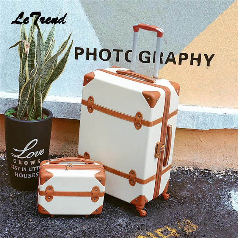 Letrend Abs Vintage Suitcase Wheels Rolling Luggage Set Spinner Women Retro Trolley Cabin Travel