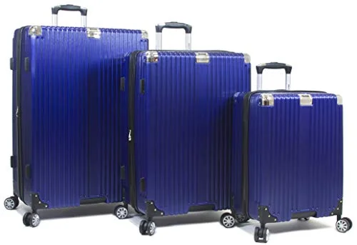 Dejuno Moda Scratch Resistant 3-Piece Hardside Spinner Luggage Set-Navy