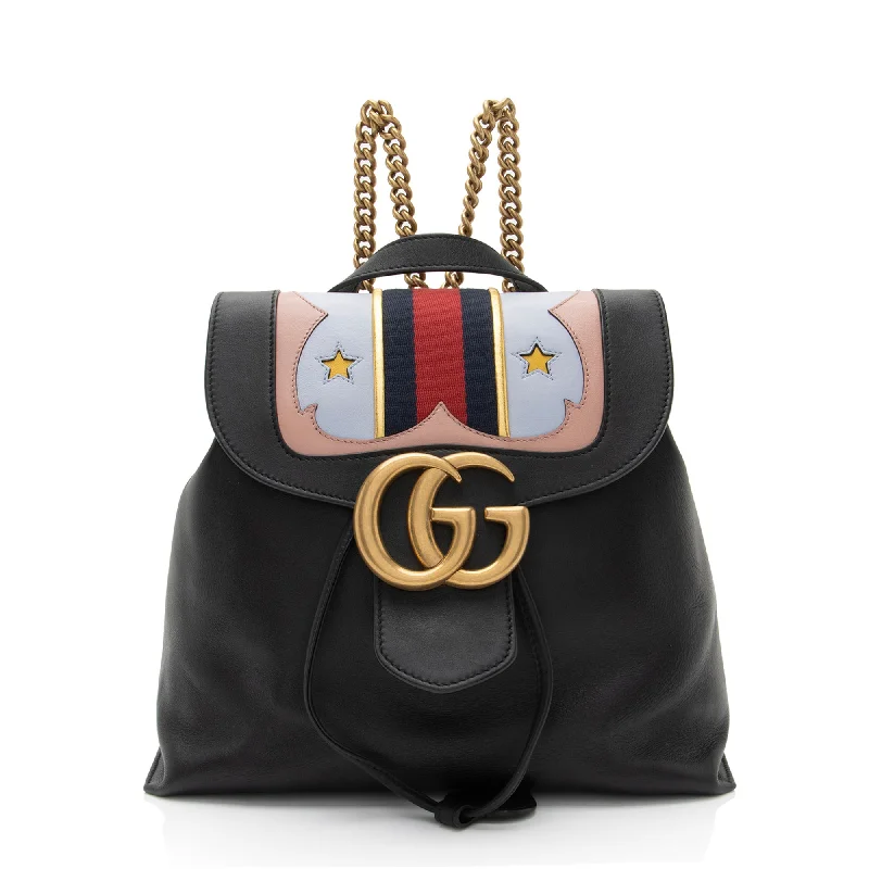 Gucci Leather GG Marmont Web Flap Chain Backpack