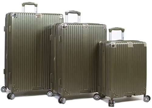 Dejuno Moda Scratch Resistant 3-Piece Hardside Spinner Luggage Set-Olive