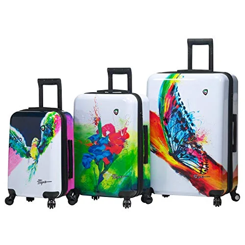 Mia Toro Italy Prado-Exotic Life Hardside Spinner Luggage 3 Piece Set, Pel, Pearl