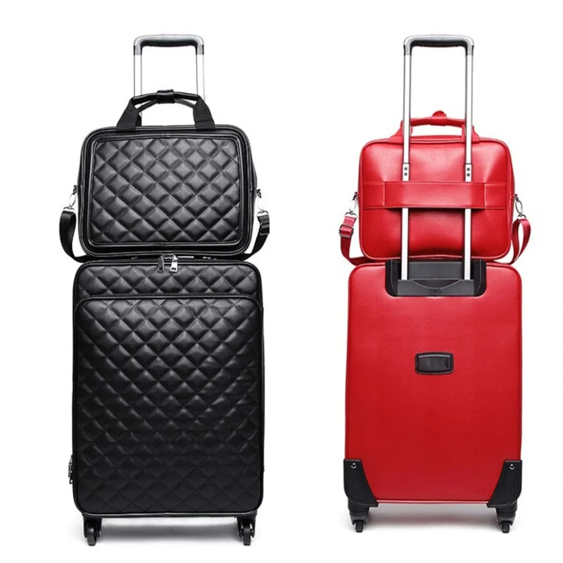 Retro Pu Rolling Luggage Set Spinner Women Trolley Case/Bag 24 Inch Travel Suitcase Set Wheels