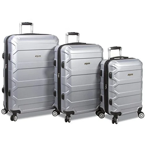 Dejuno Logan 3-Piece Hardside Spinner Combination Lock Luggage Set-Silver