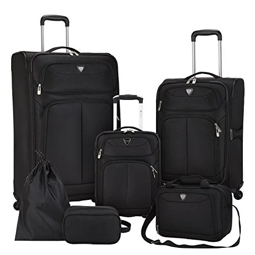 Travelers Club Luggage Hartford 6-Piece Softside Luggage Set, Black