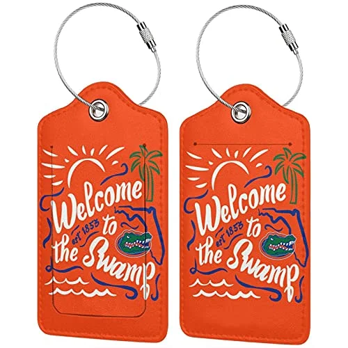 Welcome to The Swamp Florida Gator Gators Fishing Luggage Tag Leather Luggage Decor with Privacy Cover Stainless Steel