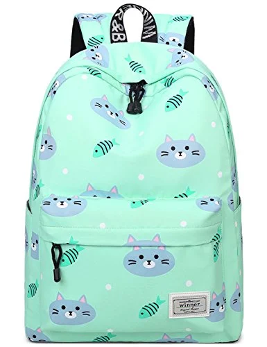 Bookbags For Teens, Cute Cat And Fish Laptop Backpack School Bags Travel Daypack Handbag By Mygreen