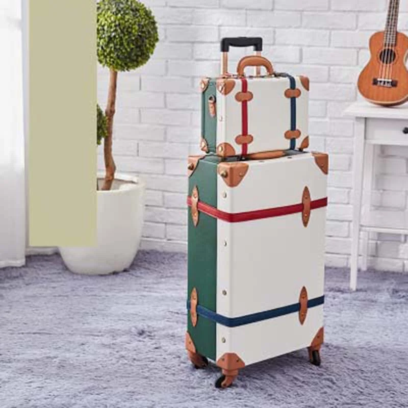 Beasumore Retro Pink Pu Leather Rolling Luggage Set Spinner Suitcase Wheel Vintage Cabin Trolley