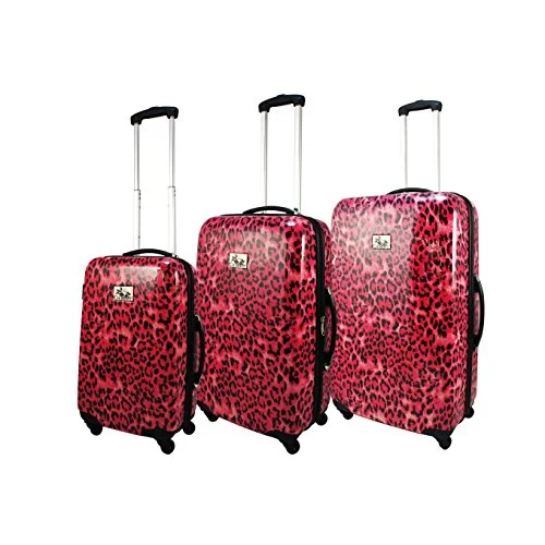 Chariot 3-Piece Hardside Lightweight Spinner Upright Luggage Set, Pink Leopard